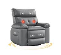 Garvee Silla Mecedora Reclinable Amplio con Masaje y Calor para Adultos - Gira 360°, Reclinador Manual, Control Remoto - Tapizado En PU, Apoyabrazos Plegables Salón, Dormitorio o
