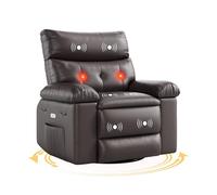 Garvee Silla Mecedora Reclinable Amplio con Masaje y Calor para Adultos - Gira 360°, Reclinador Manual, Control Remoto - Tapizado En PU, Apoyabrazos Plegables Salón, Dormitorio o