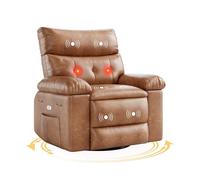 Garvee Silla Mecedora Reclinable Amplio con Masaje y Calor para Adultos - Gira 360°, Reclinador Manual, Control Remoto - Tapizado En PU, Apoyabrazos Plegables Salón, Dormitorio o
