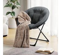 Garvee Silla Moon Plegable de Felpa Suave para Dormitorio - Estructura Metálica Resistente - Diseño Moderno y Oversize - Ideal para Adultos, Adolescentes y Niños - Lounge y Lectura - Gris con Patas