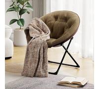 Garvee Silla Moon Plegable de Felpa Suave para Dormitorio - Estructura Metálica Resistente - Diseño Moderno y Cómodo - Ideal para Adultos y Jóvenes Lectura y Descanso - Marrón con