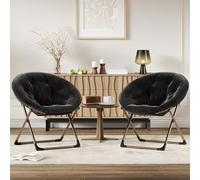 Garvee Silla Moon Plegable de Felpa Suave para Dormitorio - Estructura Metálica Resistente - Diseño Oversize Estilo Flor - Ideal para Adultos, Adolescentes y Niños - Lounge y Lectura - Negro con Patas