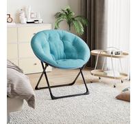 Garvee Silla Moon Plegable de Felpa Suave para Dormitorio - Estructura Metálica Resistente - Diseño Redondo y Cómodo - Ideal para Adultos y Jóvenes - Silla Lounge de Lectura - Verde con Patas Negras