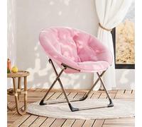 Garvee Silla Moon Plegable de Felpa Suave para Dormitorio - Estructura Metálica Resistente - Oversize y Cómoda - Ideal para Adultos, Adolescentes y Niños - Lectura y Descanso - Rosa con Patas Doradas