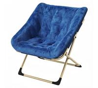 Garvee Silla Plegable Tipo Luna para Adultos, Sillón Lounge Cómodo con Estructura De Acero y Pelo Sintético Suave, Sin Montaje, para Salón, Dormitorio o Apartamento, Azul