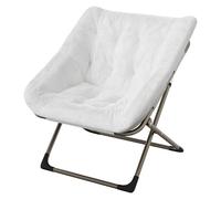 Garvee Silla Plegable Tipo Luna para Adultos, Sillón Lounge Cómodo con Estructura De Acero y Pelo Sintético Suave, Sin Montaje, para Salón, Dormitorio o Apartamento (Blanco)