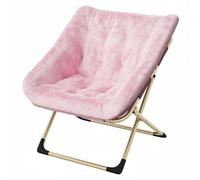 Garvee Silla Plegable Tipo Luna para Adultos, Sillón Lounge Cómodo con Estructura De Acero y Pelo Sintético Suave, Sin Montaje, para Salón, Dormitorio o Apartamento, Rosa