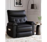 Garvee Silla Reclinable Amplio con Masaje, Calor y Vibración - Piel Sintética PU - Asiento Extra Ancho - Balancín y Circular 360° - Portavasos y Bolsillos Laterales - Color Negro