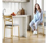 Garvee Sillas de comedor modernas con respaldo y asiento acolchado en PU, estructura metálica dorada, reposapiés, cómodas y elegantes para cocina, isla o barra - Juego de 4 - Color dorado, 22 pulgadas