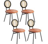Garvee Sillas de Comedor Modernas de ratán - Juego tapizado con Cojines Gruesos, Respaldo de caña y Asiento en PU - Patas metálicas, diseño Compacto - Negro + Marrón 4pcs