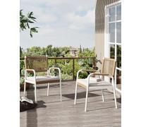 Garvee Sillas de Comedor para Exterior de ratán y Mimbre - Juego de 2 - Asiento ergonómico con cojín Transpirable - Apilables, Estructura metálica Resistente - para jardín, terraza, Piscina - Color: