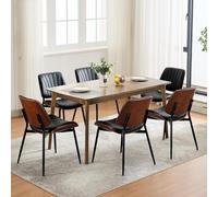 Garvee Sillas de Comedor Tapizadas Estilo Retro con Respaldo Curvo Ergonómico de Madera y Patas de Metal Resistentes para Cocina Salón Oficina Diseño Moderno Asiento Impermeable 6 Piezas Negro