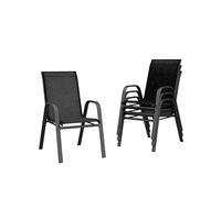 Garvee Sillas de Jardín Apilables para Exterior y Terraza Sillas de Comedor de Patio Respaldo Alto Estructura Metálica Antioxidante y Tejido Textileno Transpirable 54x71x90 cm Set de 4 Negro