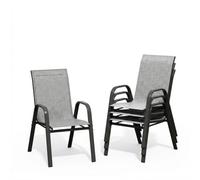 Garvee Sillas de Jardín Apilables para Exterior y Terraza Sillas de Comedor de Patio Respaldo Alto Estructura Metálica Gris Oscuro y Tejido Textileno 2x1 Transpirable 54x71x90 cm Set de 4 Gris