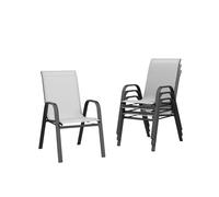 Garvee Sillas de Jardín Apilables para Exterior y Terraza Sillas de Comedor de Patio Respaldo Alto Estructura Metálica Antioxidante y Tejido Textileno Transpirable 54x71x90 cm Set de 4 Gris