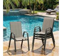 Garvee Sillas Plegables Apilables Juego de 4, Respaldo Alto, Estructura Metálica Robusta, Asiento de Textilene Transpirable, Ideales para Interior y Exterior, Patio, Jardín y Terraza, Marrón Oscuro