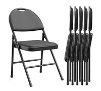 Garvee Sillas Plegables, Juego de 6 - Espalda Ancha, Cuero PU, Sin Montaje Integrado, Revestimiento Antiarrañazos Antiestáticos,Totales Negras,para Interior y Exterior(Sala,Comedor,Jardín,Terraza)