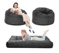 Garvee Sillón Bean Bag Gigante Convertible 2 en 1 - Cama Colchón Relleno De Espuma Memoria, Funda Corduroy Lavable, Cama Doble(Gris Oscuro)