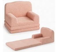 Garvee Sillón Convertible Infantil Diseño Corona - Cama Plegable 2 en 1 para Niños de 2 a 6 Años - Butaca Transformativa con Funda Lavable de Peluche Sherpa para Dormitorio, Sala de Juegos (Rosa)