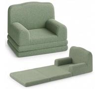 Garvee Sillón Convertible Infantil Diseño Corona - Cama Plegable 2 en 1 para Niños de 2 a 6 Años - Butaca Transformativa con Funda Lavable de Peluche Sherpa para Dormitorio, Sala de Juegos (Verde)