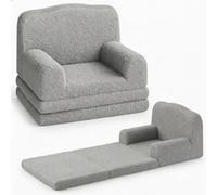 Garvee Sillón Convertible Infantil Diseño Corona - Cama Plegable 2 en 1 para Niños de 2 a 6 Años - Butaca Transformativa con Funda Lavable de Peluche Sherpa para Dormitorio, Sala de Juegos (Gris)