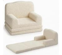 Garvee Sillón Convertible Infantil Diseño Corona - Cama Plegable 2 en 1 para Niños de 2 a 6 Años - Butaca Transformativa con Funda Lavable de Peluche Sherpa para Dormitorio, Sala de Juegos (Blanco)