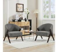 Garvee Sillón de Acento Mid Century Modern para Sala de Estar - Tapizado en Lino Suave - Estructura de Madera Robusta - Fácil de Montar Lectura - Pie de Nogal Oscuro, Lino, Gris