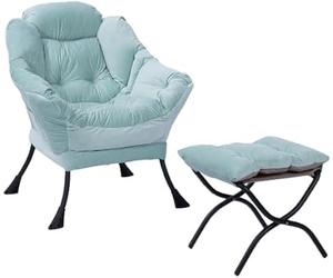 Garvee Sillón de Salón - Terciopelo Premium, Estructura Metálica, Soporte 180 kg, Reclinable con Reposapiés, Estilo Nórdico, Sofa Individual para Descanso, Color Azul