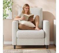 Garvee Sillón decorativo con almohada, sillón ergonómico individual, silla tapizada de tela de felpilla para sala de estar y dormitorio, color beige claro
