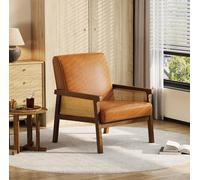 Garvee Sillón Decorativo Moderno De Mediados De Siglo, con Patas De Madera Resistentes, Cojín Grueso y Decoración De Ratán Sintético, Ideal para Dormitorio y Sala De Lectura.