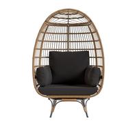 Garvee Sillón Huevo Giratorio de Ratán PE para Jardín, Balcón y Terraza, Silla de Mimbre Sintético con Base de Acero, Asiento Exterior e Interior de 360 Grados, Estructura Marrón, 95x95x145cm, Negro