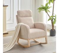 Garvee Sillón mecedor con Respaldo Alto para guardería, tapizado, con Bolsillos y Patas de Madera de Caucho para Sala