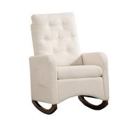 Garvee Sillón Mecedora tapizado Individual - Respaldo Alto y Asiento Tipo Peluche - Bolsillos Laterales y Patas de Madera de Caucho - Ideal para Lactancia, Dormitorio o Sala - Color Blanco