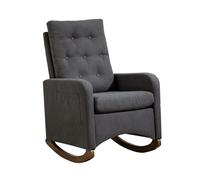 Garvee Sillón Mecedora tapizado Individual - Respaldo Alto y Bolsillos Laterales - Patas de Madera de Caucho - Diseño Moderno para salón, Dormitorio o guardería - Color Gris