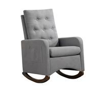 Garvee Sillón Mecedora tapizado Individual - Tela Peluchín, Respaldo Alto y Bolsillos Laterales - Patas de Madera de Caucho - Moderna y cómoda para Lactancia o salón - Gris Claro