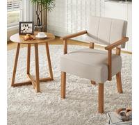 Garvee Sillón Mediados De Siglo con Estructura De Madera, Tapizado En Tela De Lino, Ideal para Leer y Relajarse, con Rayas Verticales Clásicas para Sala De Estar, Dormitorio y Balcón.