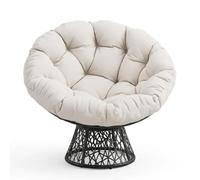 Garvee Sillón Papasan Giratorio 360° con Cojín Grueso, Silla Nido de Ratán Sintético para Salón, Dormitorio y Lectura, Estructura de Metal Robusta, Diseño Ergonómico