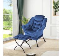 Garvee Sillón Perezoso Moderno con reposapiés - Bolsillo Lateral - Tapizado en Terciopelo Azul holandés Sala, Dormitorio, Oficina o Estudio - Dutch Suave HLR64