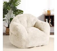 Garvee Sillón Puff Gigante 130x105x85cm para Adultos y niños, Piel sintética de Conejo Suave, Espuma de Alta Densidad, reposabrazos, Funda Lavable, Ideal para salón, Dormitorio o Juegos, Color Blanco