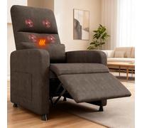 Garvee Sillón Rclinable Eléctrico con Masaje y Calefacción, Reposapiés y Respaldo Tapizado En Tela Gruesa. Ideal para Dormitorio, Sala De Estar y Salón.