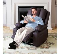 Garvee Sillón reclinable extragran con Masaje y Calor para Adultos - Sofá Individual Tipo Lazy Boy - Portavasos y Bolsillos Laterales - Tapizado en Cuero PU - Ideal para salón, Dormitorio y guardería