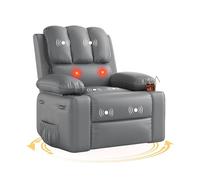 Garvee Sillón reclinable Giratorio 360° con función Mecedora, Masaje y Calor, Asiento Ancho de 56cm, portavasos y Bolsillo Lateral, tapizado en PU Suave, Ideal para salón, Dormitorio o guardería -