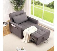 Garvee Sofá Cama 3 en 1 Plegable Individual - Respaldo reclinable Ajustable, cojín Grueso, Bolsillo Lateral - Tapizado en Lino Gris Oscuro salón, habitación de Invitados y Espacios