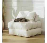 Garvee Sofá Cama Plegable Convertible 3 En 1 - Cama Individual con Respaldo y Almohada - Tapizado De Poliuretano con Botones y Pana Ancha - Sofá Portátil para Sala De Estar o Dormitorio