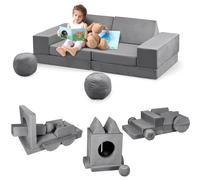 Garvee Sofá de juego para niños, 12 piezas, sofá modular para niños pequeños con 2 bolas, sofá de espuma suave, sofá cama convertible para niños, silla para sala de juegos, funda extraíble lavable a