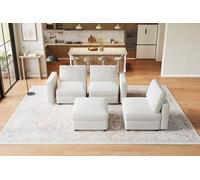 Garvee Sofá Individual Moderno para salón - Seccional Modular en L, 4 plazas, Asientos Profundos, tapizado en Chenilla Beige, reposapiés movible y diseño reconfigurable - Ideal para Espacios amplios,