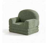 Garvee Sofá Infantil 2 En 1 Convertible - Sillón y Cama Plegable De Espuma - Tela Suave Sherpa - Ideal para Sala De Juegos, Guardería y Regalo - Diseño Media Luz Gris/Verde