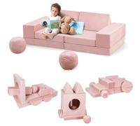 Garvee Sofá Modular De 12 Piezas para Niños: Sofá Seccional DIY para Sala De Juegos, Dormitorio y Guardería. Espuma Suave, Plegable, Funda Extraíble, Muebles Creativos para Niños y Niñas, Rosa.