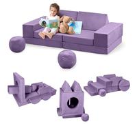 Garvee Sofá Modular De 12 Piezas para Niños: Sofá Seccional DIY para Sala De Juegos, Dormitorio y Guardería. Espuma Suave, Plegable, Funda Extraíble, Muebles Creativos para Niños y Niñas, Púrpura.