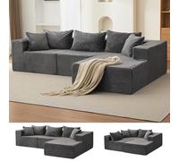 Garvee Sofá modular de espuma viscoelástica profunda, sofá en forma de L de 3 asientos, sofá de gran tamaño orientado a la derecha, tapizado, sin montaje, muebles modernos de sala de estar, gris